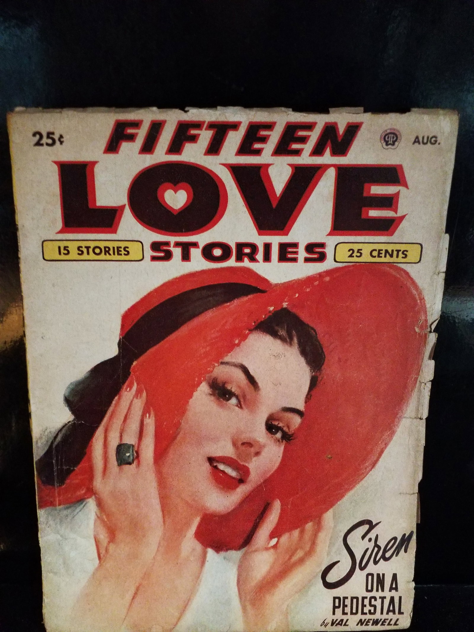 Fifteen Love Stories #4 Aug.1949- female pulp authors-pin-up girl cover art Siren on a Pedestal -FN+: Many more Rare Original Early Pulps available, many in excellent condition. More Pulps being added daily to this our current sale. Please continue to check back for newly added items.In the condition 