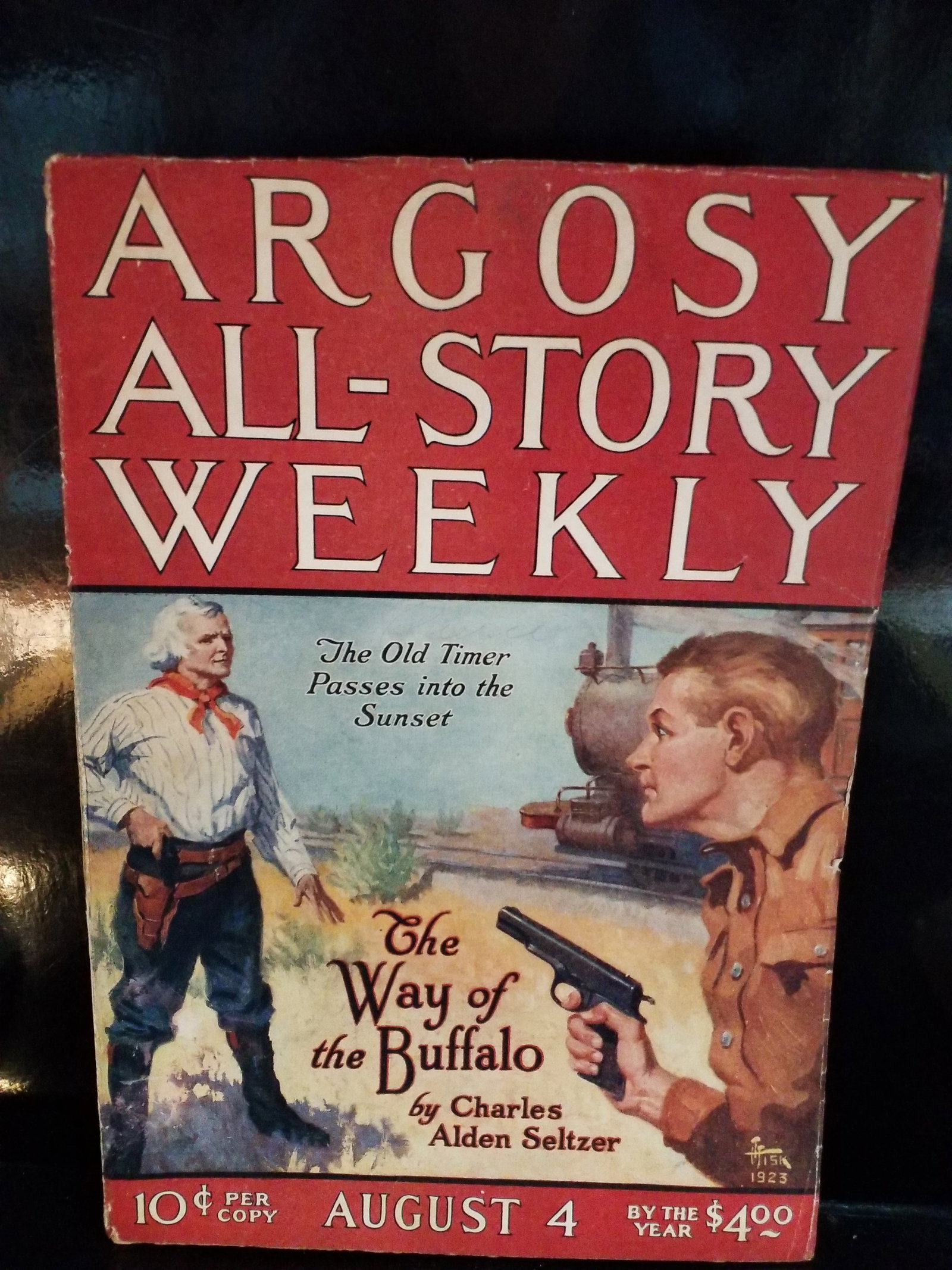 Pulp magazine Argosy Western Adventure All-Story Weekly Way of the Buffalo August 4, 1923 F+: In exceptional higher grade condition, intact solid binding, Magazine Cover Story: "The Way of the Buffalo" by Western fiction author Charles Alden Seltzer. Historical Significance: This issue publish