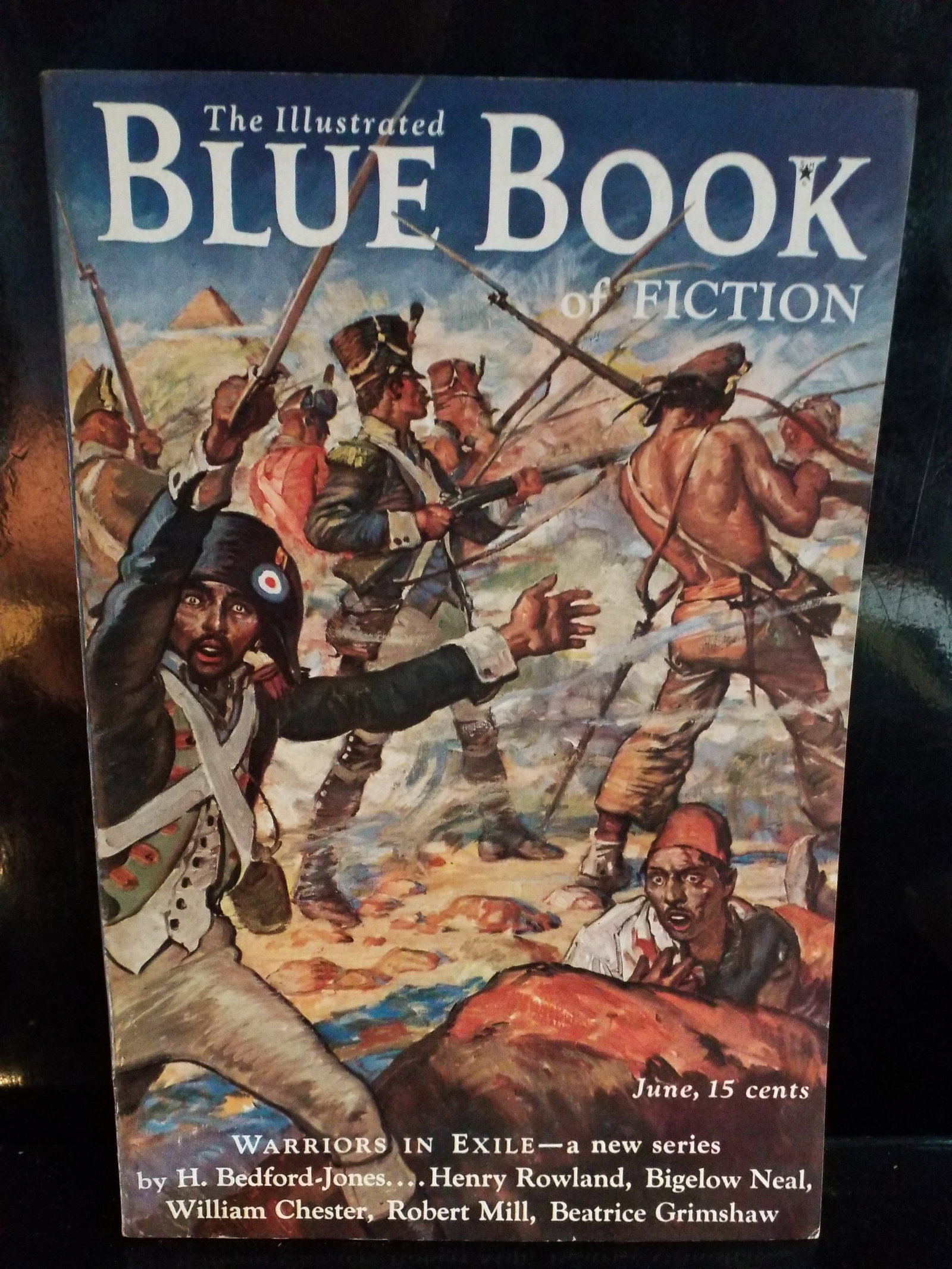 June 1937 Blue Book of Fiction Pulp Military Cover Warriors in Exile by H Bedford Jones VG+-F+: Higher Grade Pulp, Cover Story: Features the launch of the French Foreign Legion historical adventure series "Warriors in Exile" by prolific pulp author H. Bedford-Jones. Cover Artist: Illustrated by 