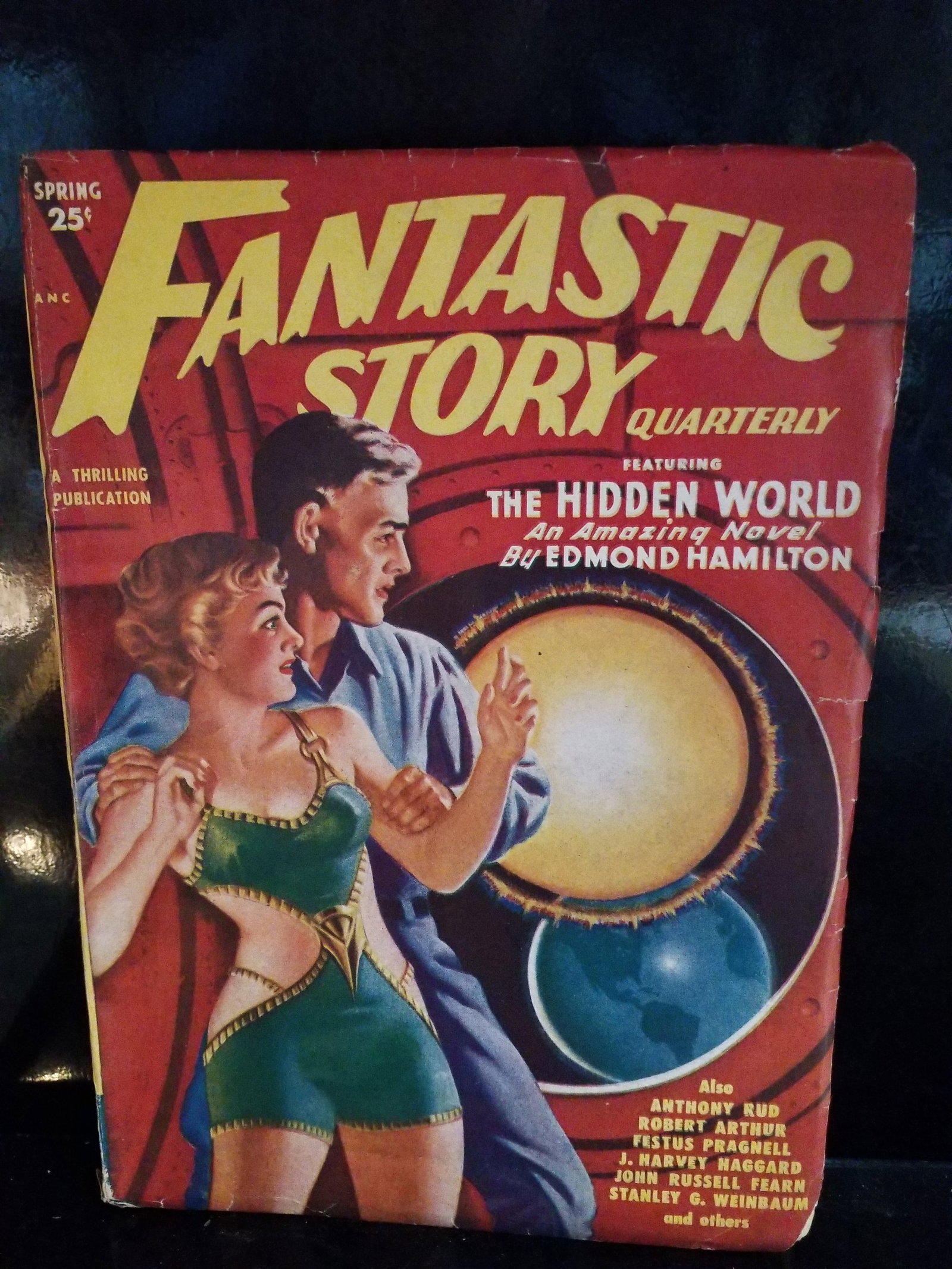Spring 1950 Fantastic Story Sci Fi Pulp The Hidden World by Edmond Hamilton F+-VF+: This item is the Spring 1950 premiere issue of Fantastic Story Quarterly (Volume 1, No. 1), a classic science fiction pulp magazine published by Best BooksHigher Grade Pulp, Cover Story: Cover Story: 