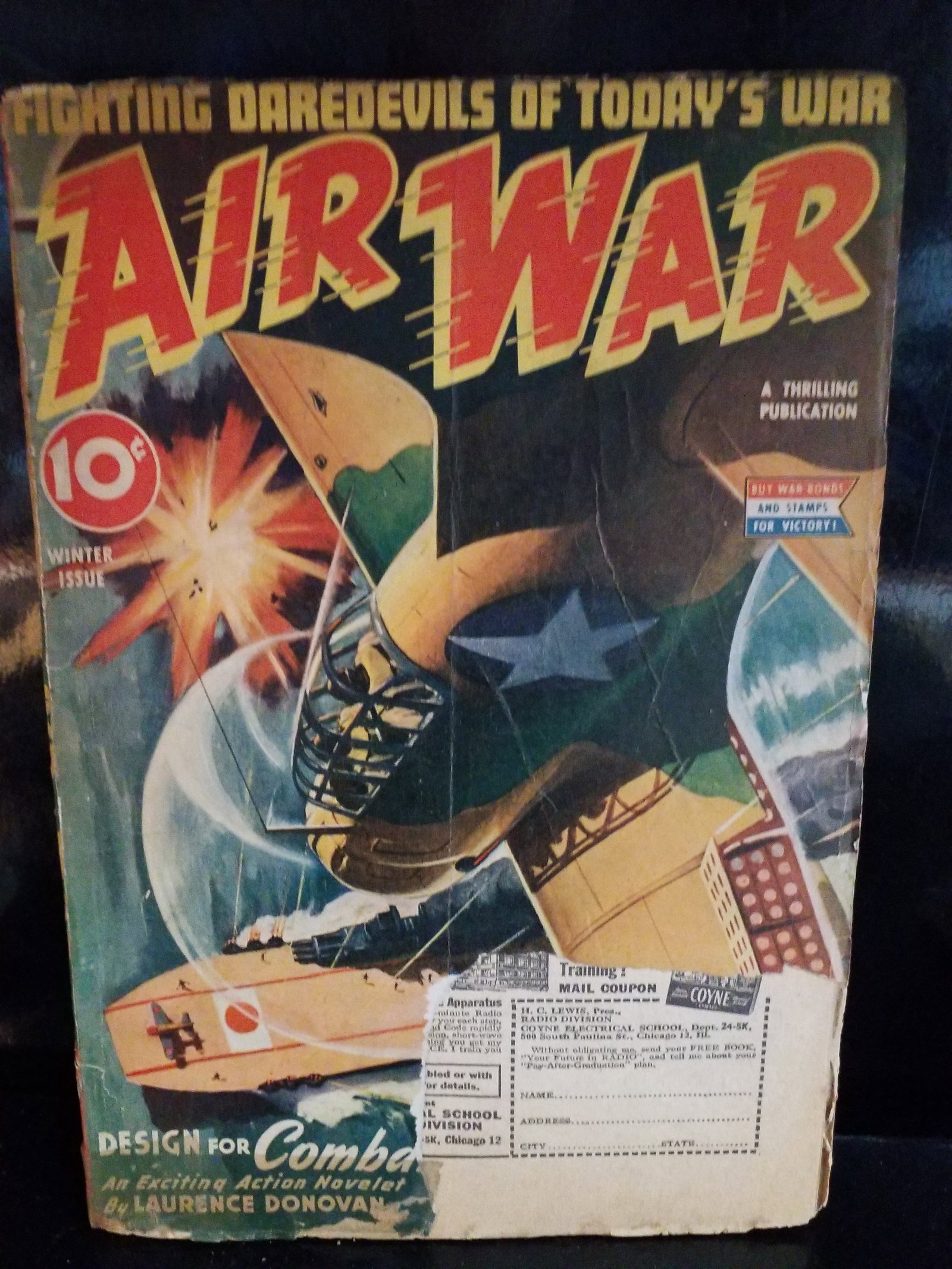 Golden Age Pulp Air War Scarce 1944 Adolf Hitller ad ,Design for Combat by Laurence Donovan VG: With a ripped section on right lower front but otherwise intact binding is intact and sturdy. This issue is the Winter 1944 edition of Air War pulp magazine (Volume 5, Number 3), published by Better P