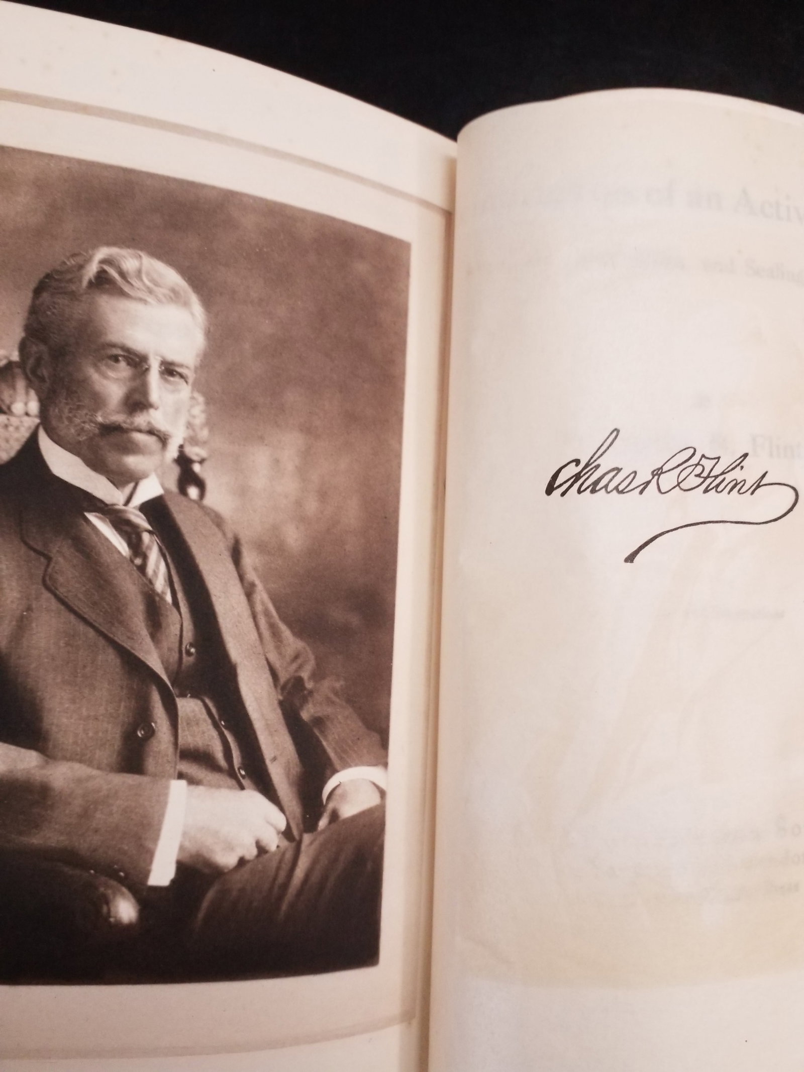 Hand Signed by IBM Founder Charles Flint Scarce Memories of An active Life 1923 frontis: Hand Signed by IBM Founder Charles R Flint , With Frontis , hand signed by Flint on first fly leaf , inscription reads- " To otto Bernet Esq. with the Sincere Regards of Charles Flint, Nm. 24-1-27 Aut