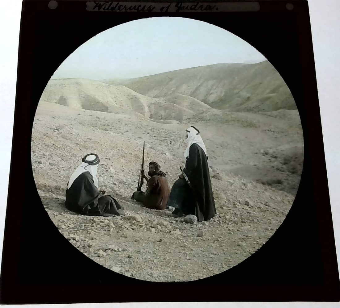 Bedouins in the Wilderness of Judea 1880s-Early 1900s colored Magic Lantern Slide Identified (1 of 1)