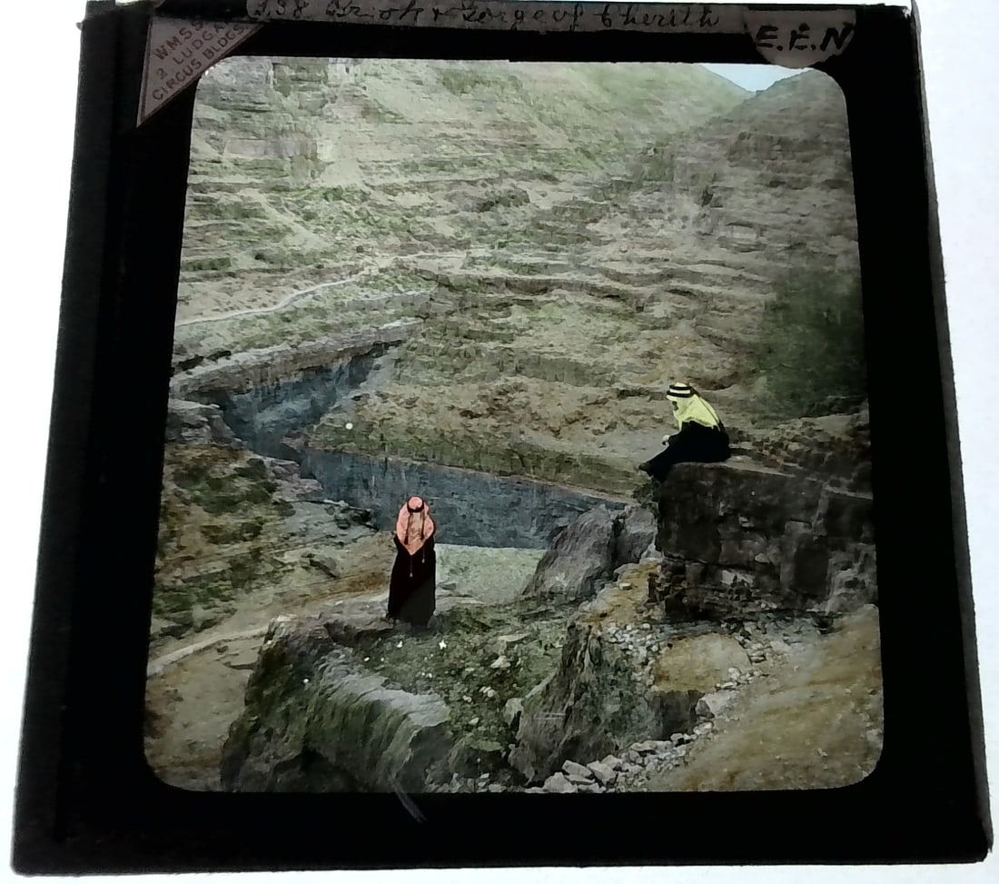 Gorge in the Holy Land Shepherds 1880s-Early 1900s color Magic Lantern Slide Identified (1 of 1)
