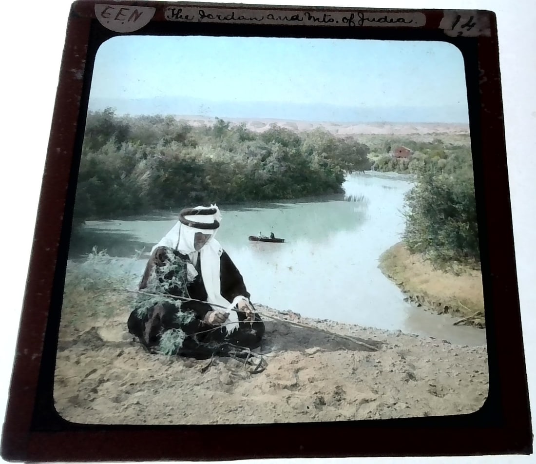 Jordan and Mountains of Judea 1880s-Early 1900s color Magic Lantern Slide Identified (1 of 1)