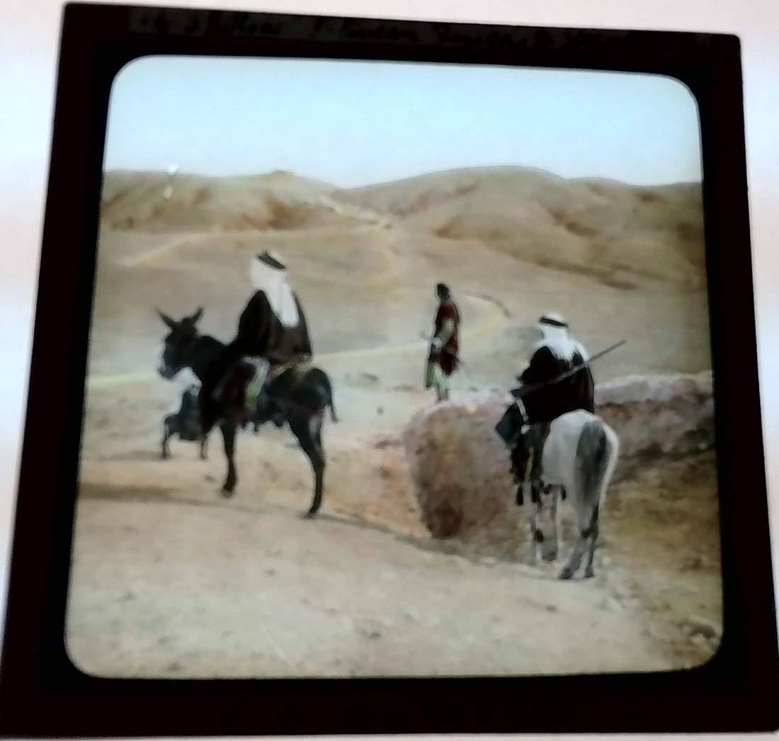 Riders on the Road to Jericho and Jerusalem 1880s-Early 1900s colored Magic Lantern Slide (1 of 1)