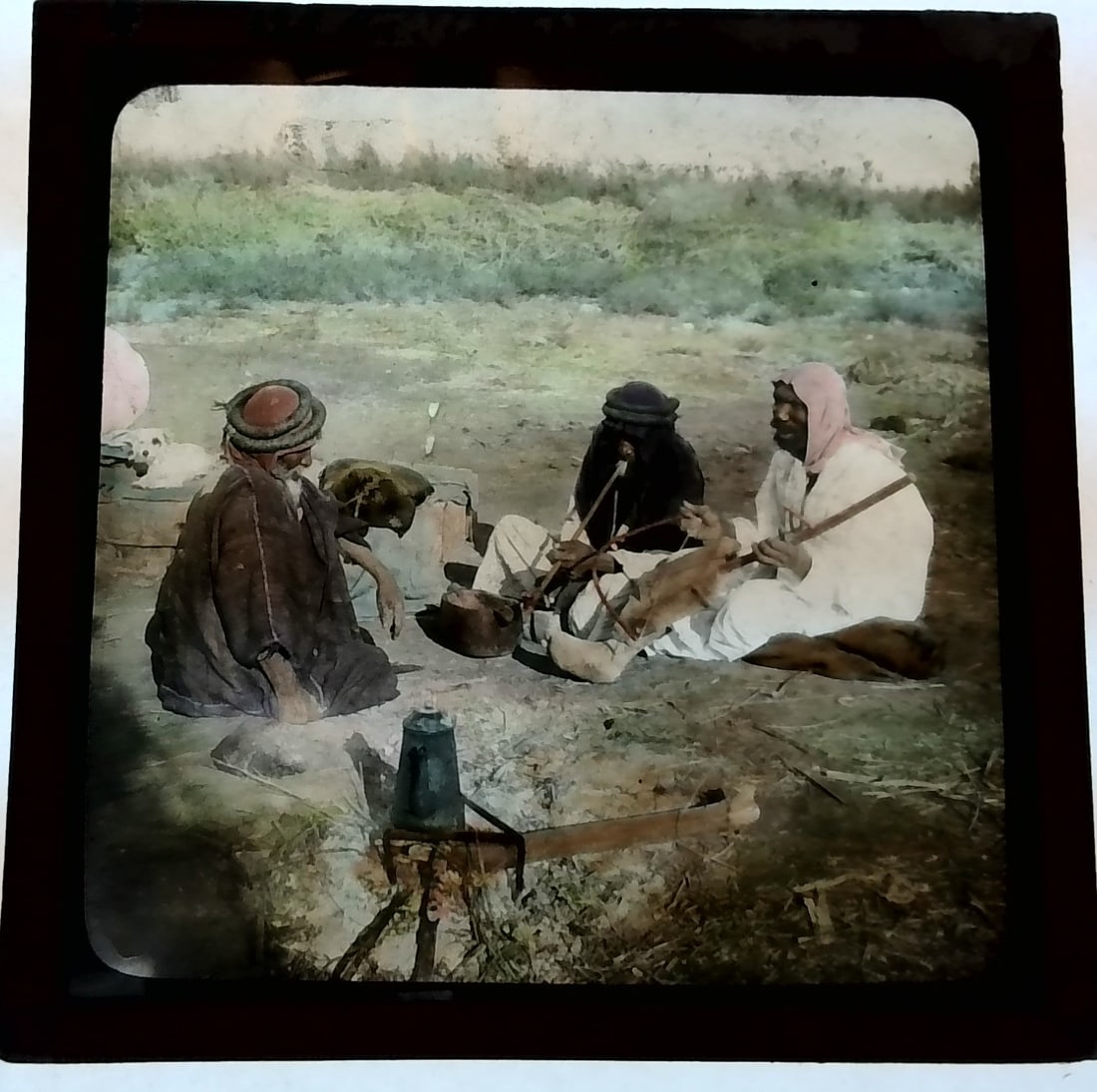 Bedouins Smoking Pipes 1880s-Early 1900s colored Magic Lantern Slide Identified (1 of 1)