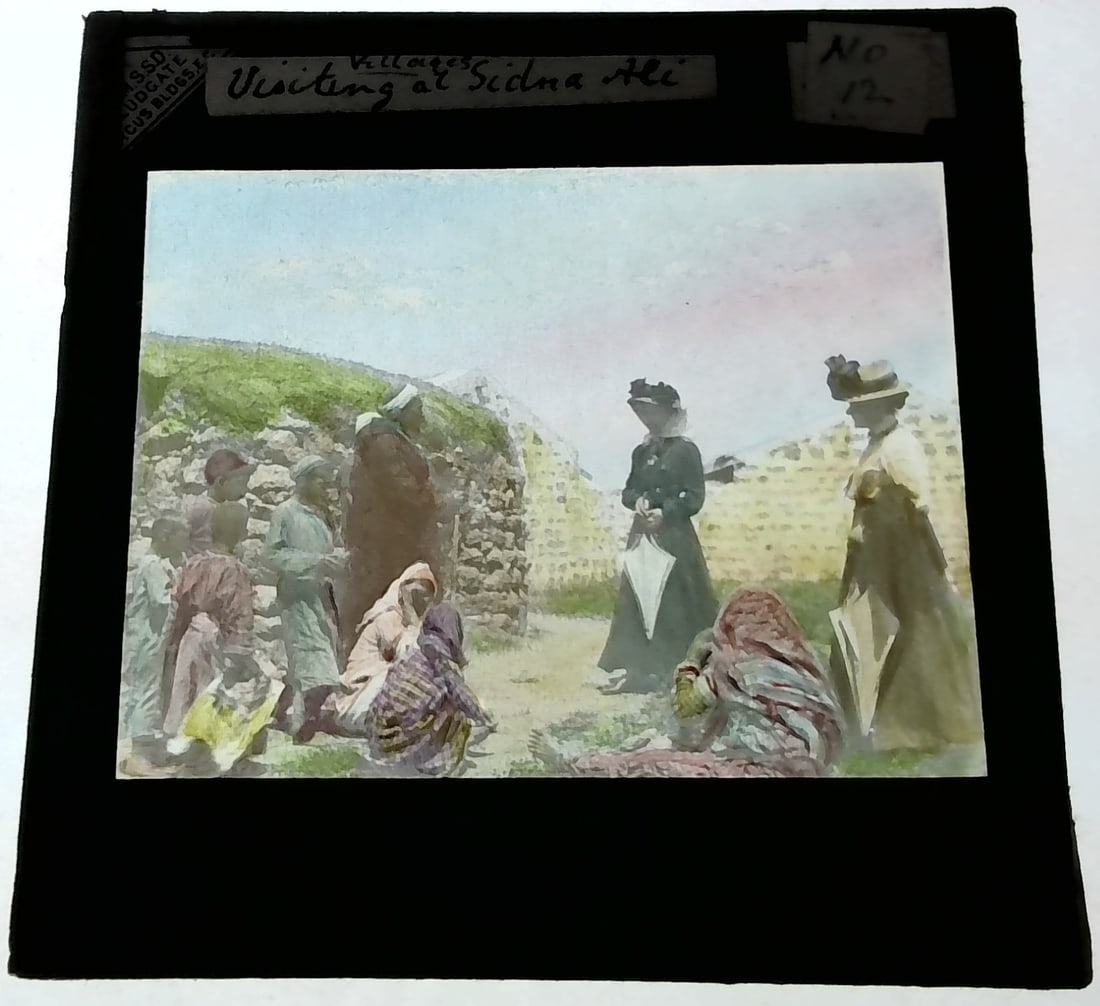 Villagers Visiting at Sidna Ali 1880s-Early 1900s colored Magic Lantern Slide Identified (1 of 1)