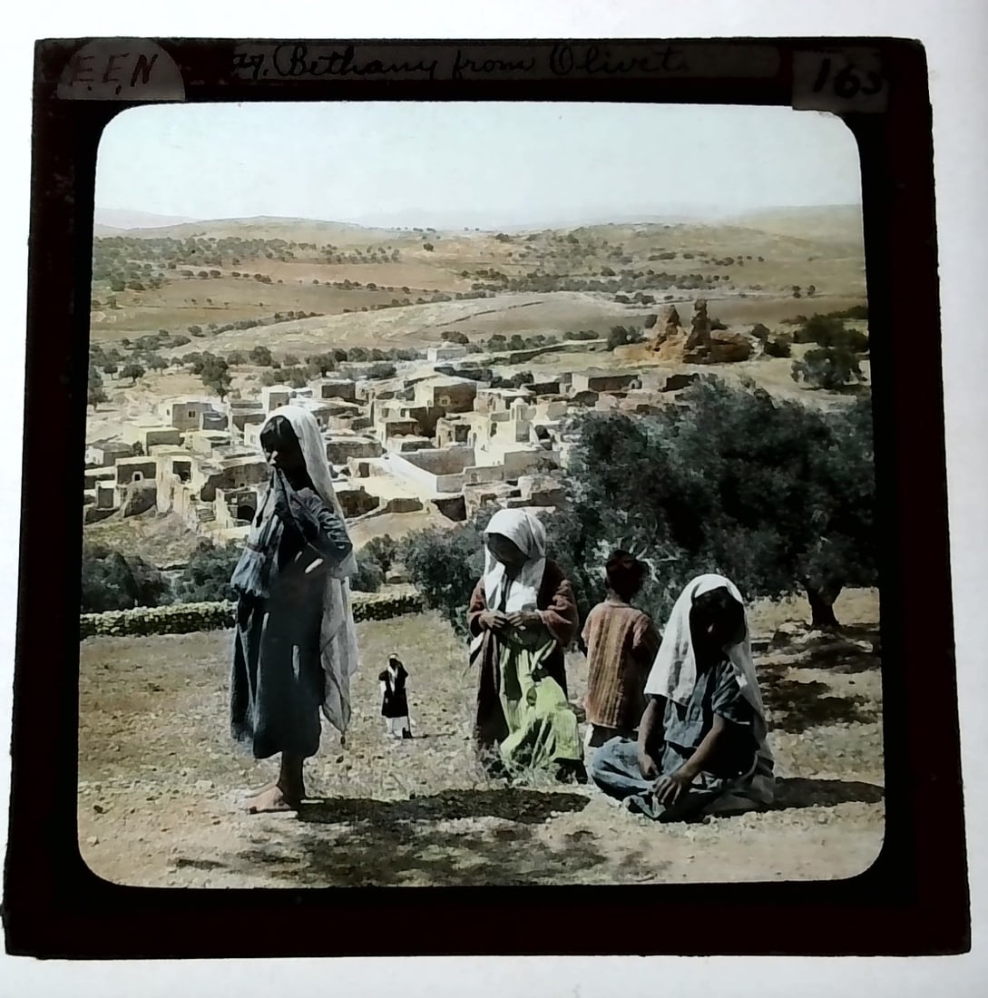 View of Bethany from the Olive Trees 1880s-Early 1900s colored Magic Lantern Slide Identified (1 of 1)