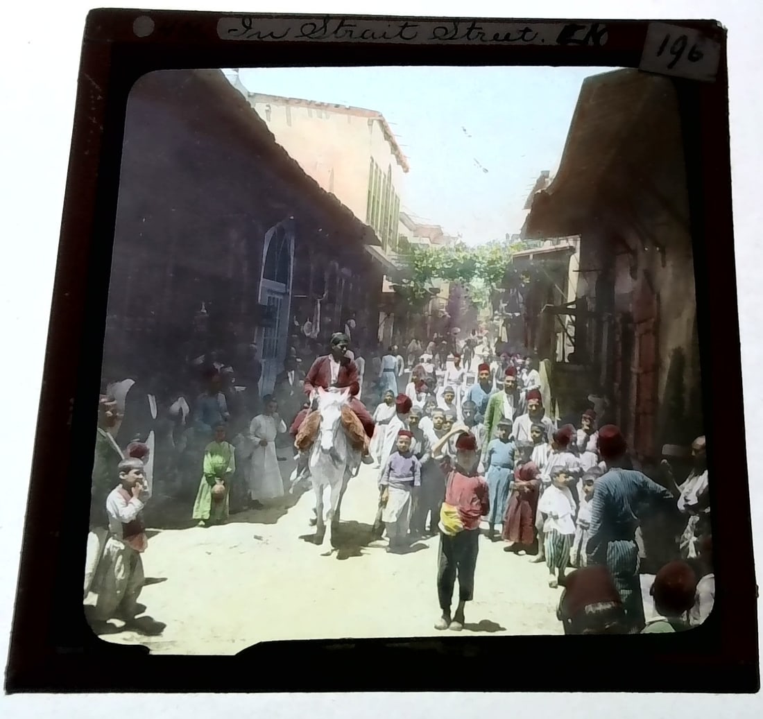 in Straight Street , Damascus 1880s-Early 1900s colored Magic Lantern Slide Identified (1 of 1)