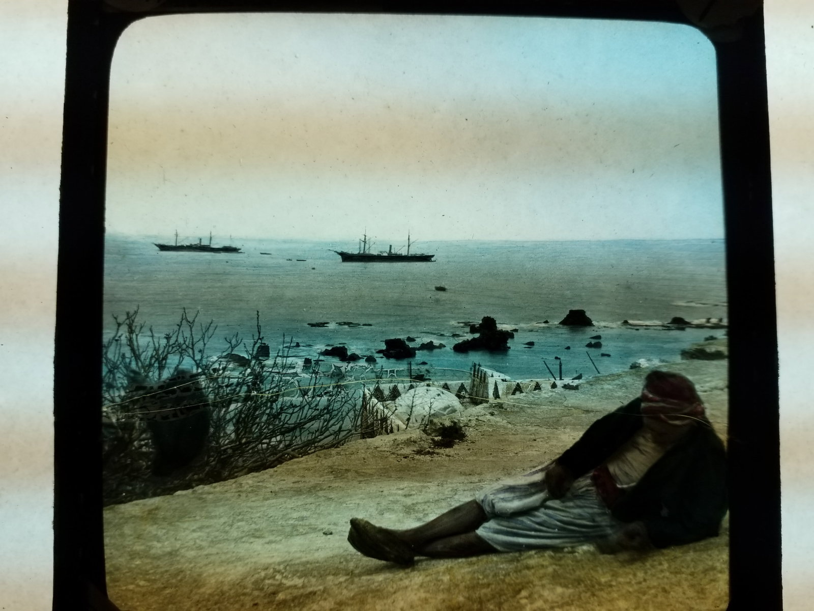 Color 1880s Magic Lantern Slide Jaffe waters Boats View from Roof: 1880s-Early 1900s Magic Lantern Slide Identified Many Magic Lantern slides Available in Our Current Auction. Most Identified, Dating from the Early 1880s to the 1920s. Most Late 19th Century. Some are