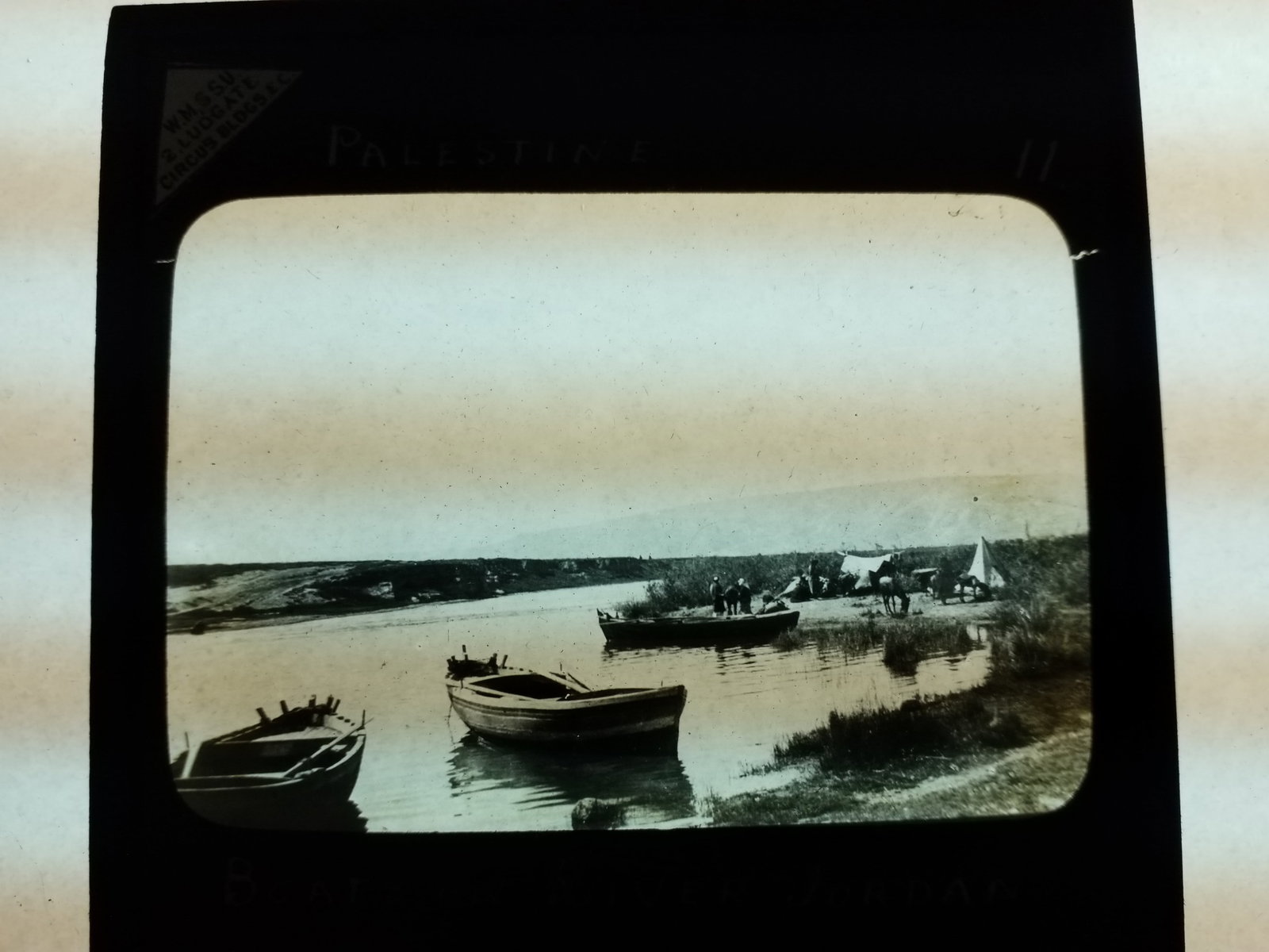 Color 1880s Magic Lantern Slide Boats on the River Jordan Glass Photograh (1 of 1)