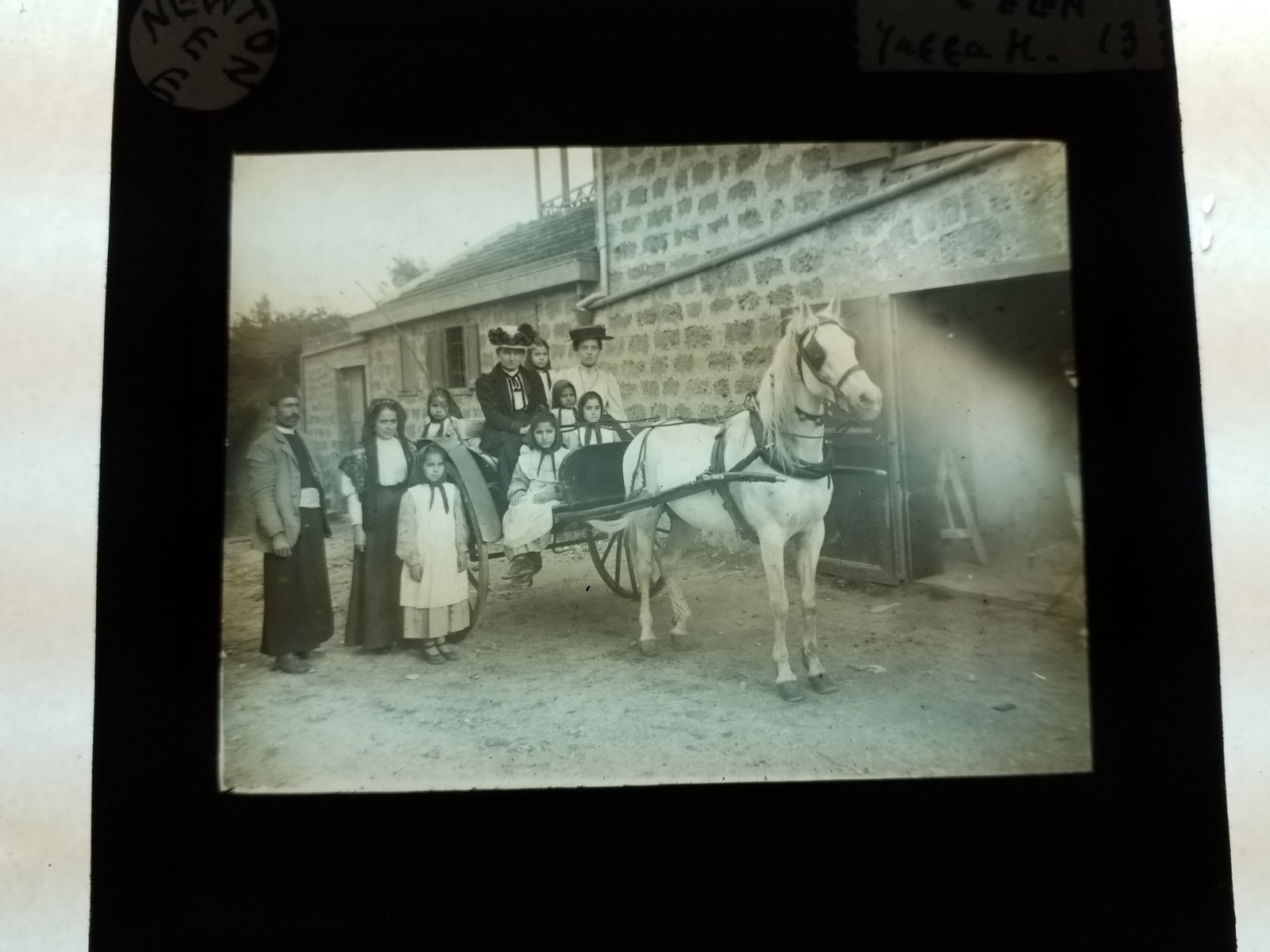 1880s Magic Lantern Slide Pony Cart Jaffe Villagers and Westerners Glass Photograh (1 of 1)