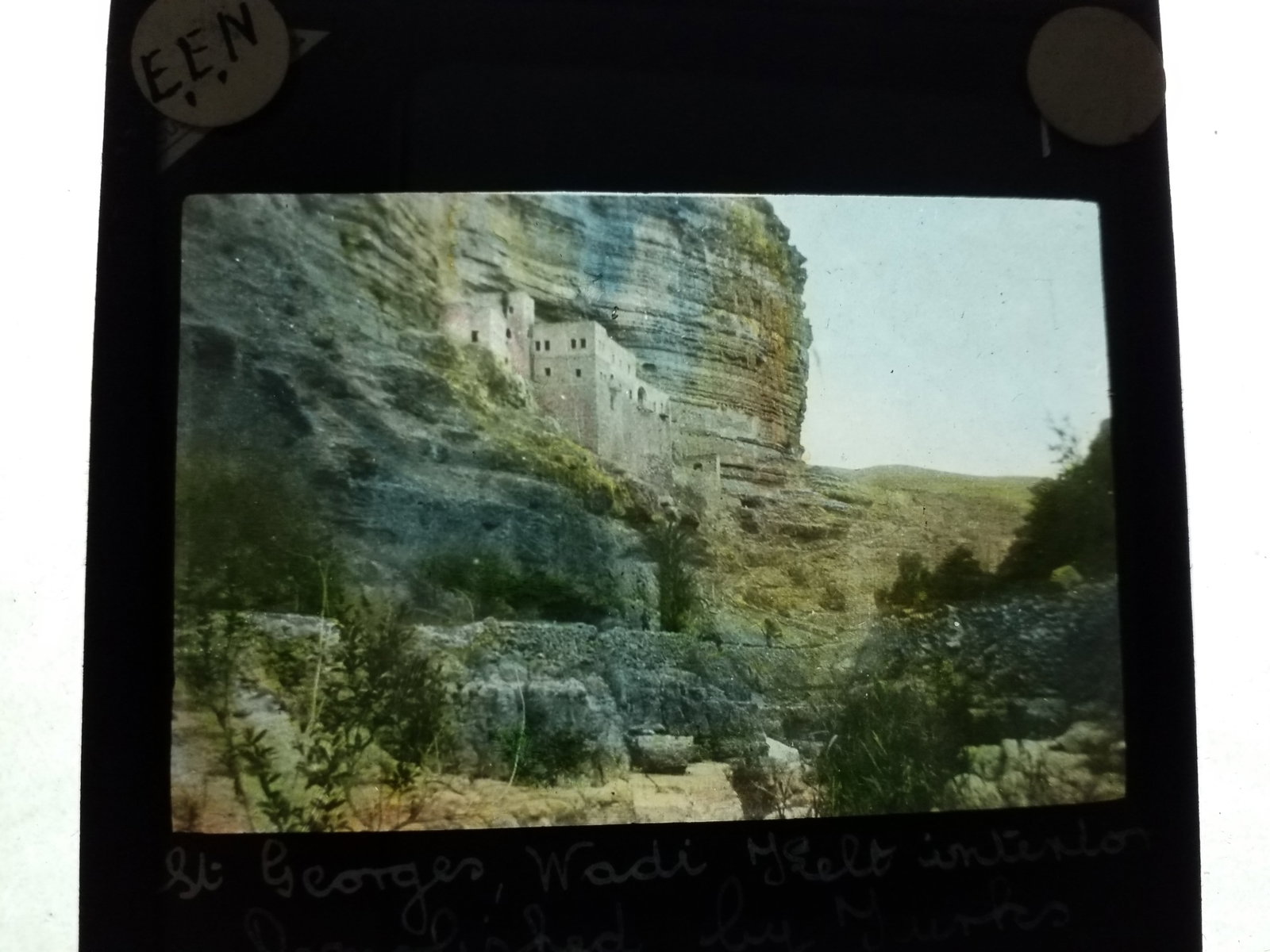 Color 1880s Magic Lantern Slide St Georges Destroyed by Turks Glass Photograh (1 of 1)