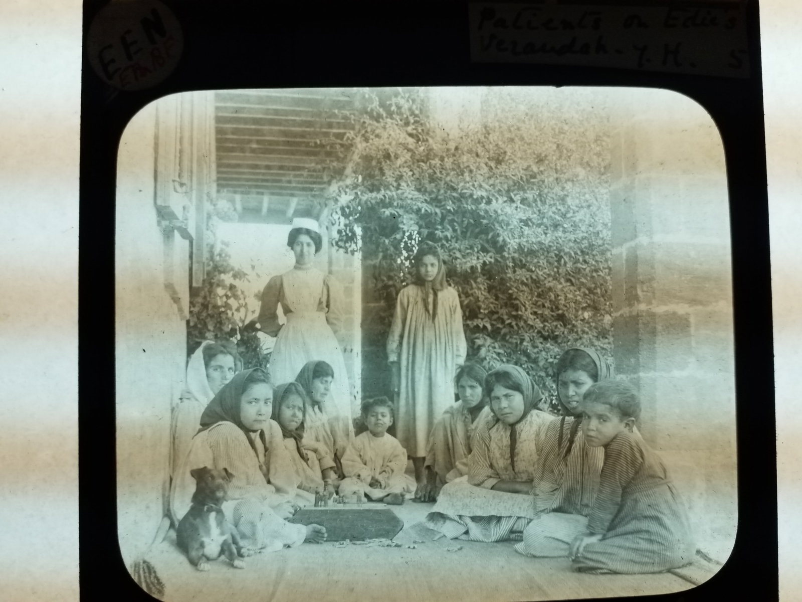 1880s Magic Lantern Slide Sick Patient Children in Veramdah Glass Photograh (1 of 1)