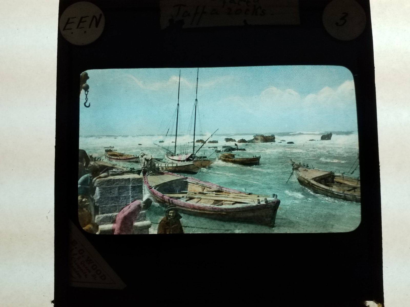 1880s Magic Lantern Slide Boats and the Docks of Jaffe color Glass Photograph (1 of 1)