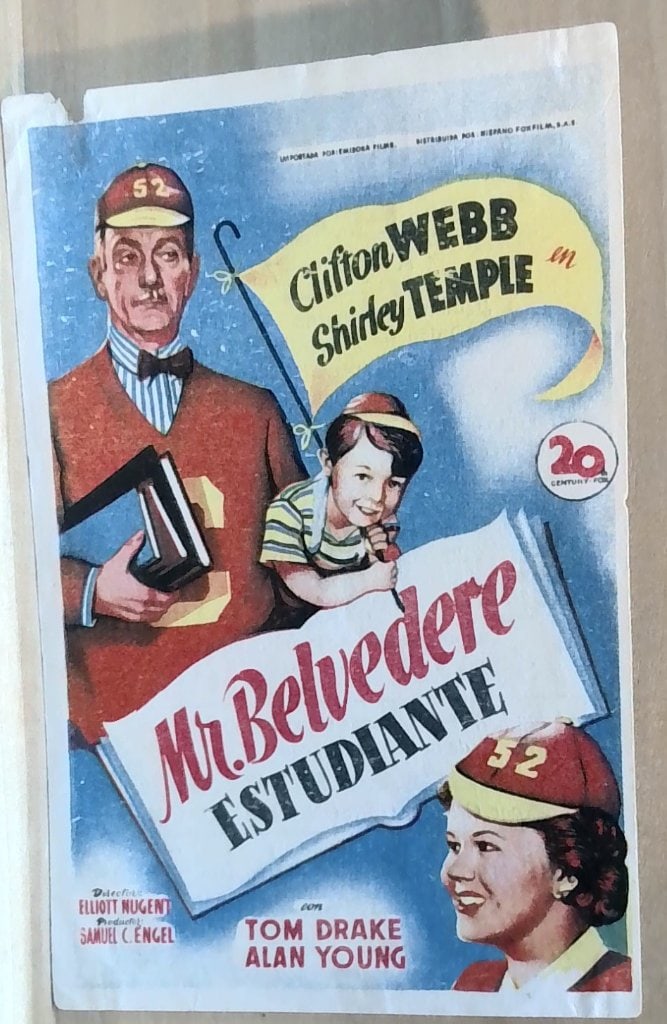 Vtg Spanish Film Lobby Card 1949: Vtg Spanish Film Lobby Card, Mr Belvedere Estudiante, 1949, 20th Century Fox, Starring Clifton Webb, Shirley Temple.