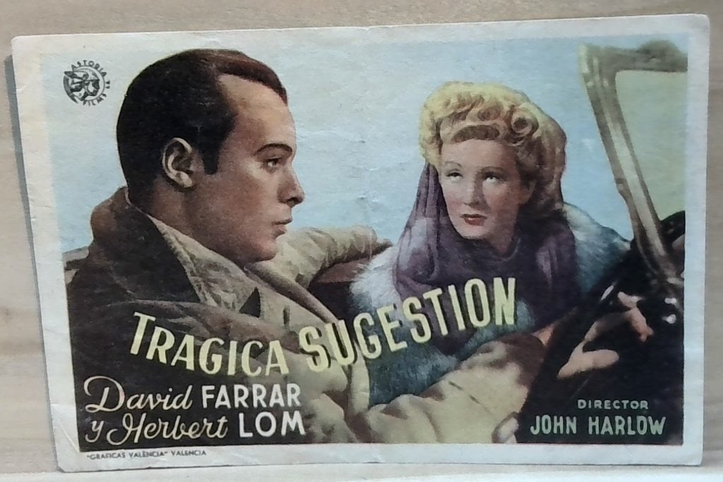 Vtg Spanish Film Lobby Card 1942: Vtg Spanish Film Lobby Card, Tragica Sugestion, 1942, Astoria Films, Starring David Farrar, Herbert Lom.