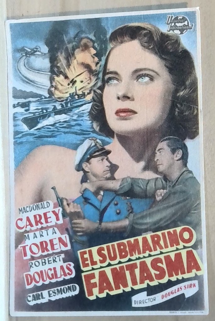 Vtg Spanish Movie Lobby Card El Submarino: Vtg Spanish Movie Lobby Card, El Submarino Fantasma, 1950, Dir Douglas Sirk, Universal International, Incl Cine Cordoba Program Info.