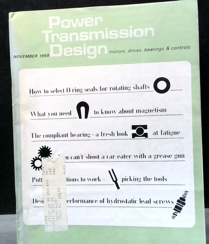 Power Transmission Design Magazine Nov 1968: Power Transmission Design Magazine, November 1968, Industrial Engineering Trade Publication, Motors, Drives, Bearings, Controls, Technical Articles, Vtg Advertisements.