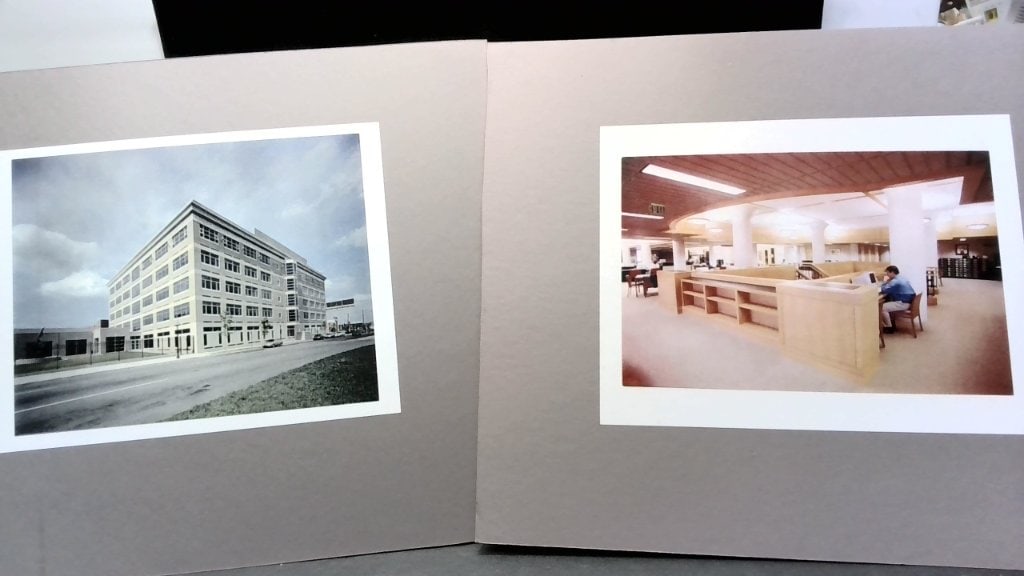 Architectural Presentation Board Set: Architectural Presentation Board Set, Featuring Exterior Renderings, Interior Office Views, South Elevation Drawings, Mounted On Crescent Illustration Board, Marked #923, 610113, 118009.
