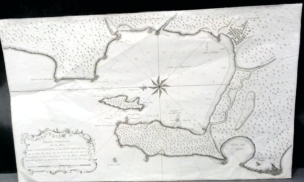 Vtg 1744 Dutch Nautical Chart De La Conception: Vtg 1744 Dutch Nautical Chart, Grond-Tekening Van De Baai De La Conception, Engraved Map, Cartographic Detail, Nautical Navigation, 18th Century.