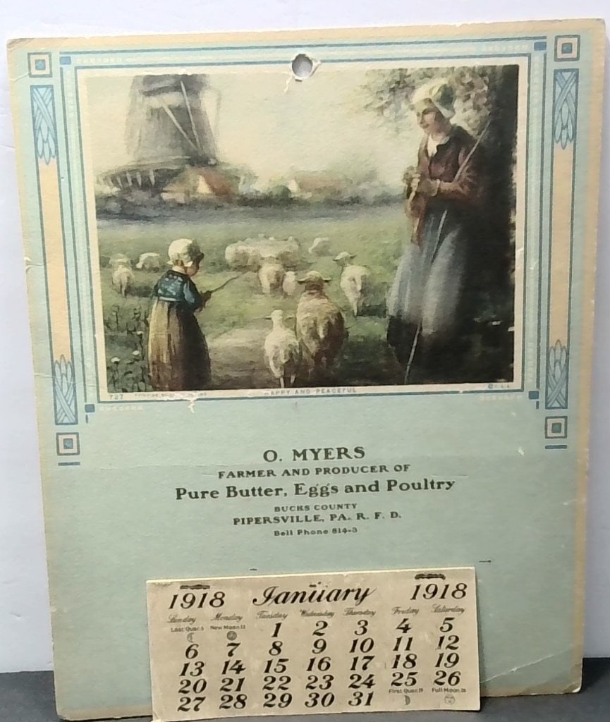 Vtg 1918 O. Myers Advertising Calendar (1 of 2)