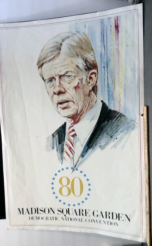 Vtg Jimmy Carter 1980 DNC Poster: Vtg Jimmy Carter 1980 Democratic National Convention Poster, Madison Square Garden, Watercolor Style Portrait, Unframed.