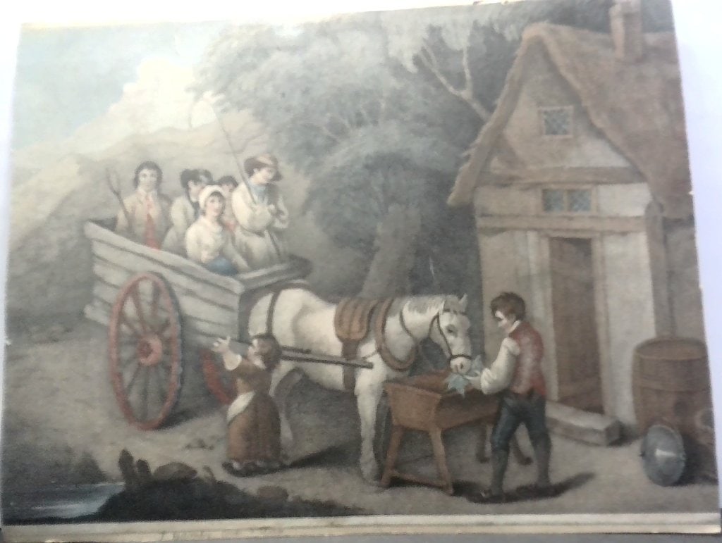 Vtg Rural Scene Print By J. Barney: Vtg Rural Scene Print, J. Barney, Depicting Horse-Drawn Cart And Figures, Unframed.