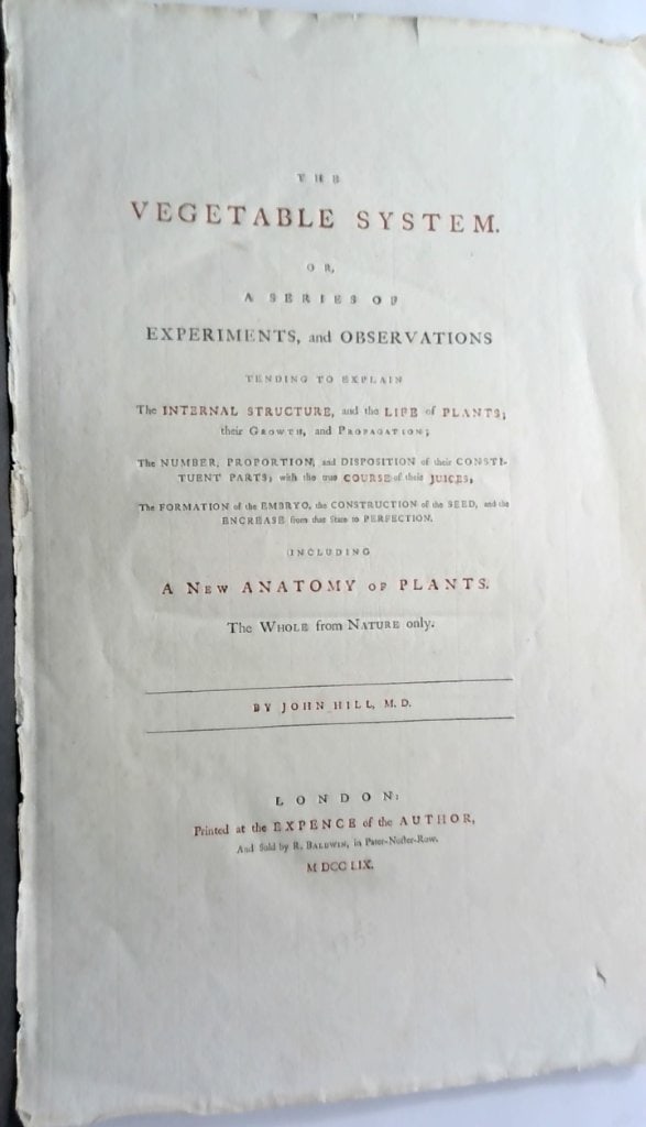 Vtg John Hill The Vegetable System 1759 Antique Title Page Leaf (1 of 4)