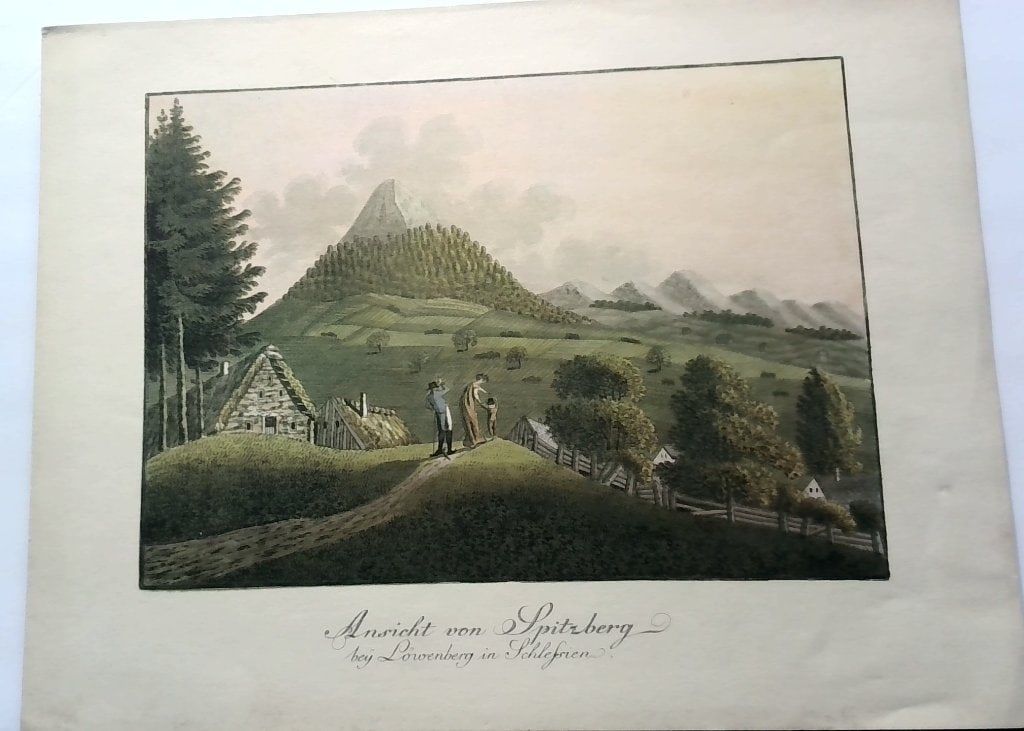 Vtg Hand-Colored Engraving Spitzberg: Vtg Hand-Colored Engraving, Ansicht Von Spitzberg, The Schwenkfelder Library, Unframed.