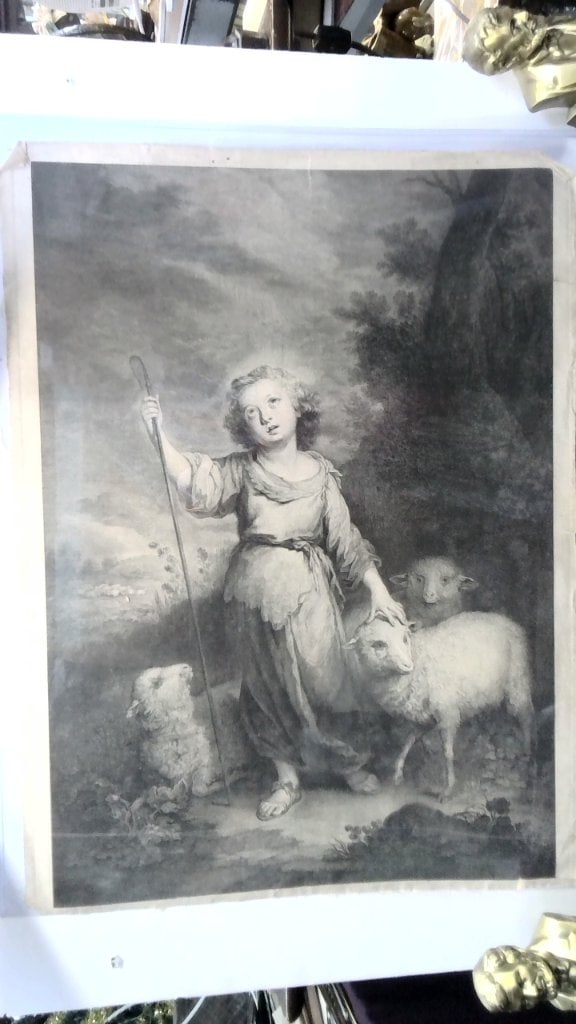 Vtg Engraving Young Shepherd w/ Sheep (1 of 4)