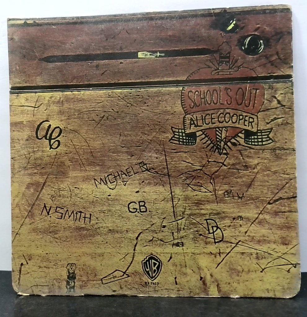 Alice Cooper School's Out Vinyl LP 1972: Alice Cooper School's Out Vinyl LP, Warner Bros Records, 1972, Die-Cut Desk Cover, Includes Original Inner Sleeve.
