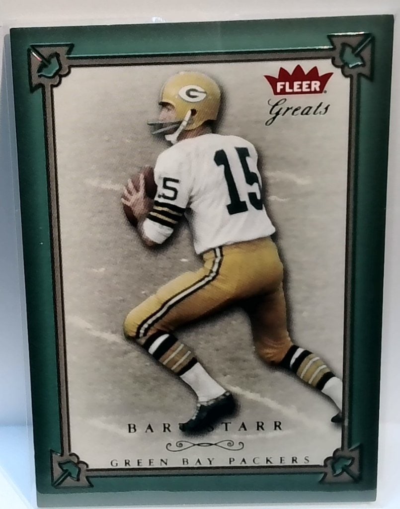 Vtg Bart Starr Fleer Greats Card 212/500: Vtg Bart Starr Green Bay Packers Fleer Greats Trading Card, 2004, No 212/500, Stats Back.