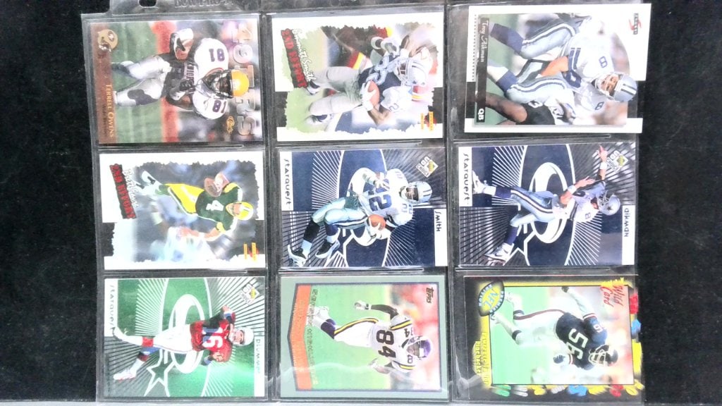 Vtg NFL Football Trading Card Lot: Vtg NFL Football Trading Cards, Assorted Players, Teams, Makers, Incl Upper Deck, Topps, Classic, Wild Card, In Protective Binder Pages.