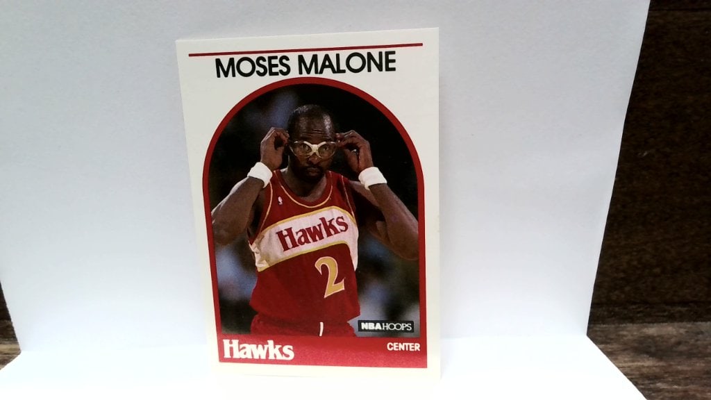 Vtg 1989 Moses Malone NBA Hoops Card: Vtg 1989 Moses Malone Atlanta Hawks NBA Hoops Basketball Card, No 290.
