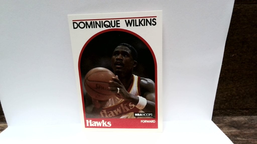 Vtg 1989 Dominique Wilkins NBA Hoops Card: Vtg 1989 Dominique Wilkins Atlanta Hawks NBA Hoops Basketball Card, No 130.