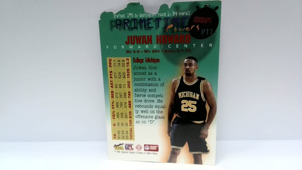 Vtg 1996 Juwan Howard Signature Rookies Card: Vtg 1996 Juwan Howard Signature Rookies Basketball Card, Primetime Powers PT7, Forward/Center.