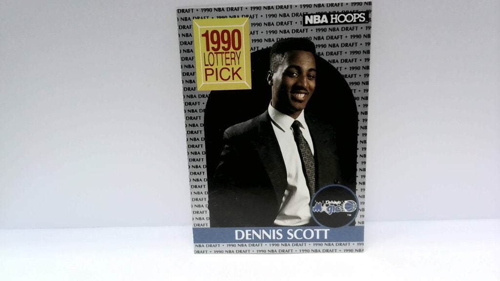 Vtg 1990 Dennis Scott NBA Hoops Card: Vtg 1990 Dennis Scott NBA Hoops Lottery Pick Basketball Card, No 393, Orlando Magic.