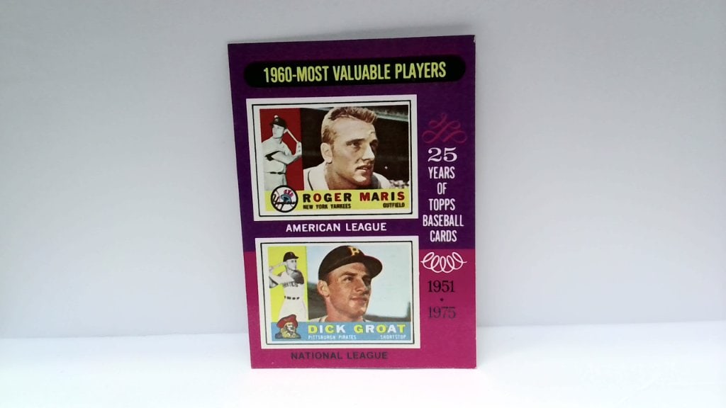 Vtg 1975 Topps MVP Card 198: Vtg 1975 Topps Most Valuable Players Card, Roger Maris, Dick Groat, No 198.