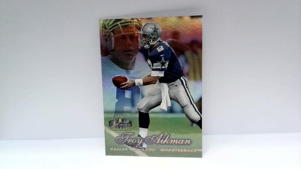 1998 Fleer Flair Showcase Troy Aikman Card: 1998 Fleer Flair Showcase Troy Aikman Football Card, Dallas Cowboys, Showstopper, No 8.