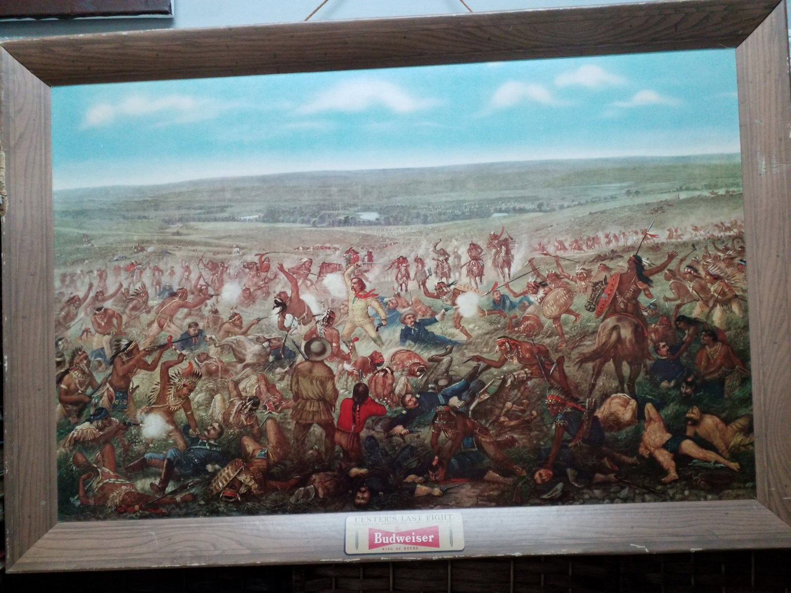 Budweiser Beer Custer's Last Fight Bar Advertising Sign large measures 42"x28" (1 of 7)