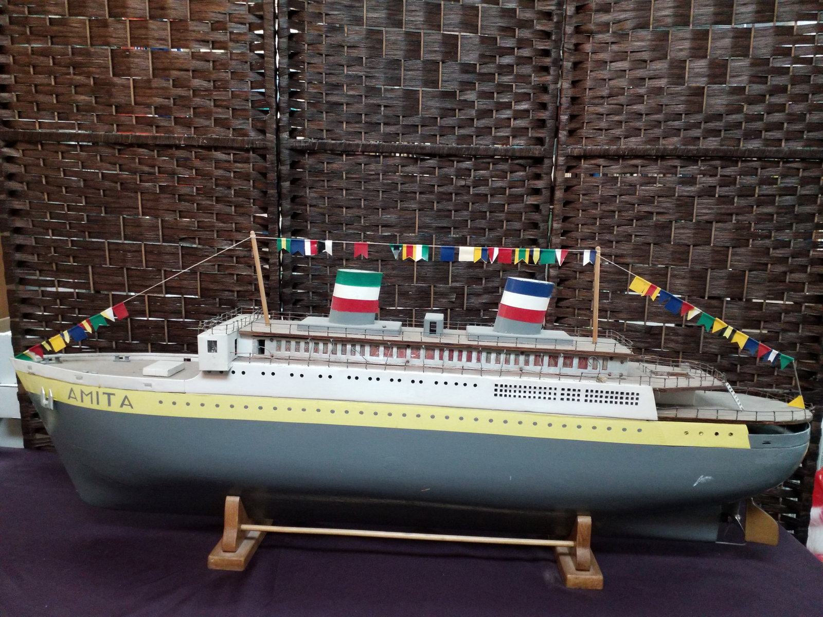 A Giant Model Of the Passenger Steam Ship called the Amita A Massive Solid Wood Heavy Ship and stand (1 of 12)