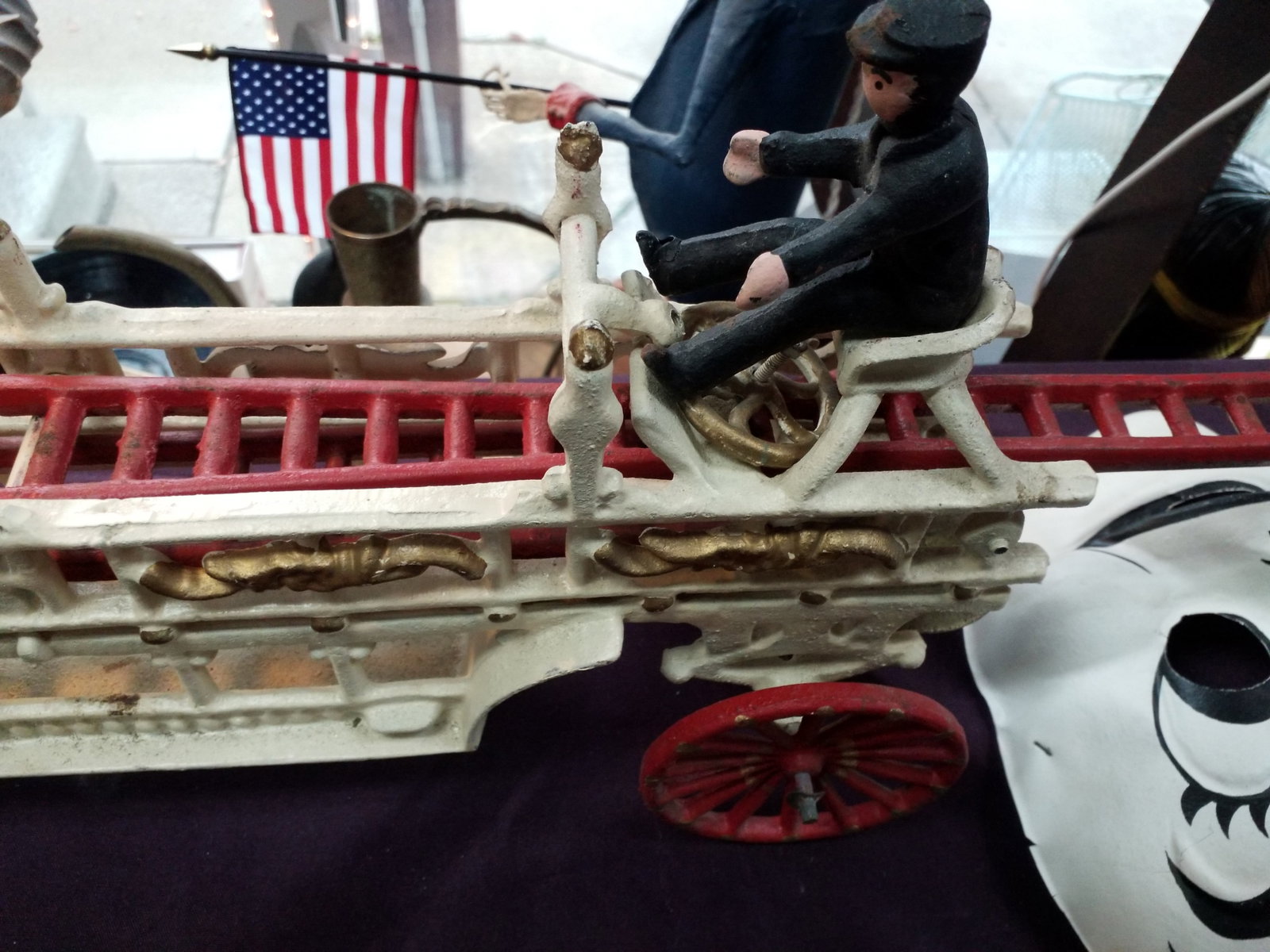 Antique Horse Drawn Very Long beautiful Cast Iron Fire Engine with Ladders and Men (1 of 8)