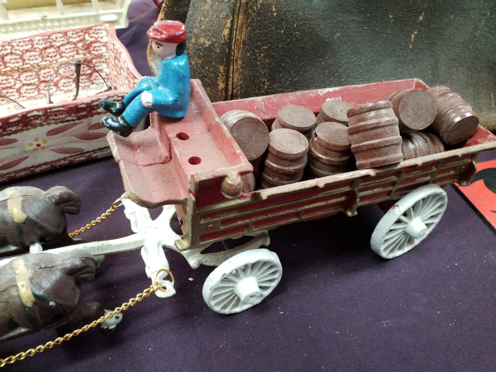 Antique Horse Drawn Very Long beautiful Cast Iron Fire water barrels with Drivers (1 of 6)