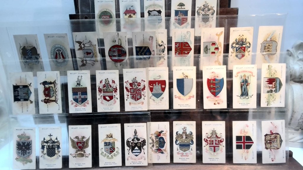 Vtg Wills Borough Arms Cigarette Cards: Vtg W.D. & H.O. Wills Cigarette Cards, Borough Arms Series, Fourth Series, Heraldic Crests, Color Illustrations, Protective Sleeves, Qty Approx 50.