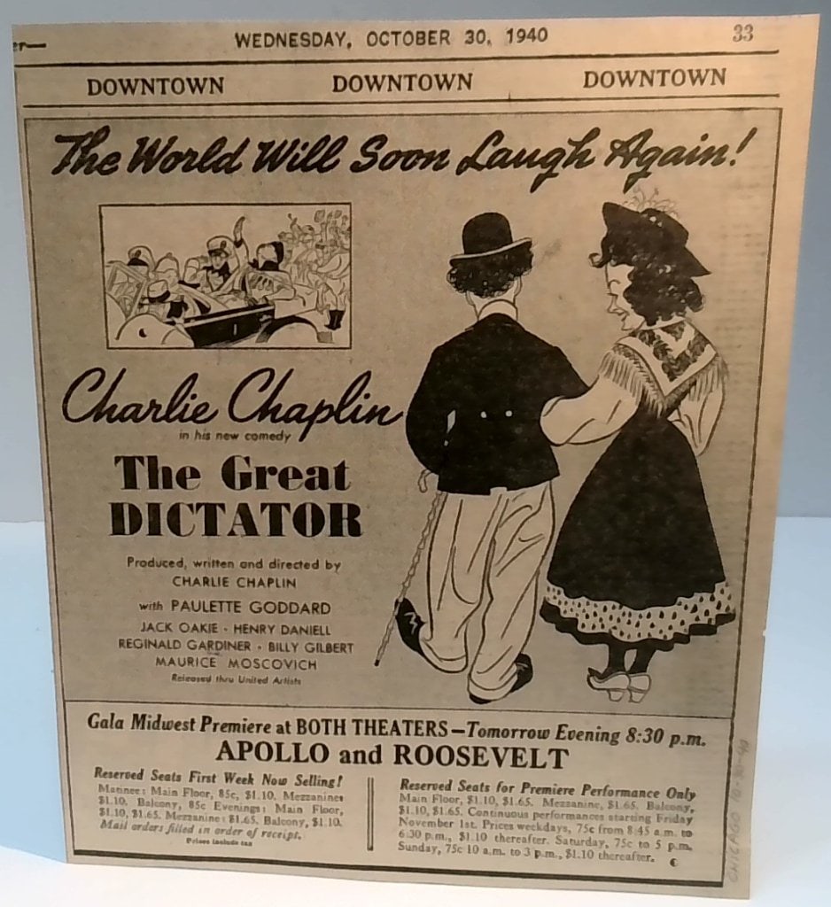 Vtg 1940 Charlie Chaplin Ad (1 of 1)