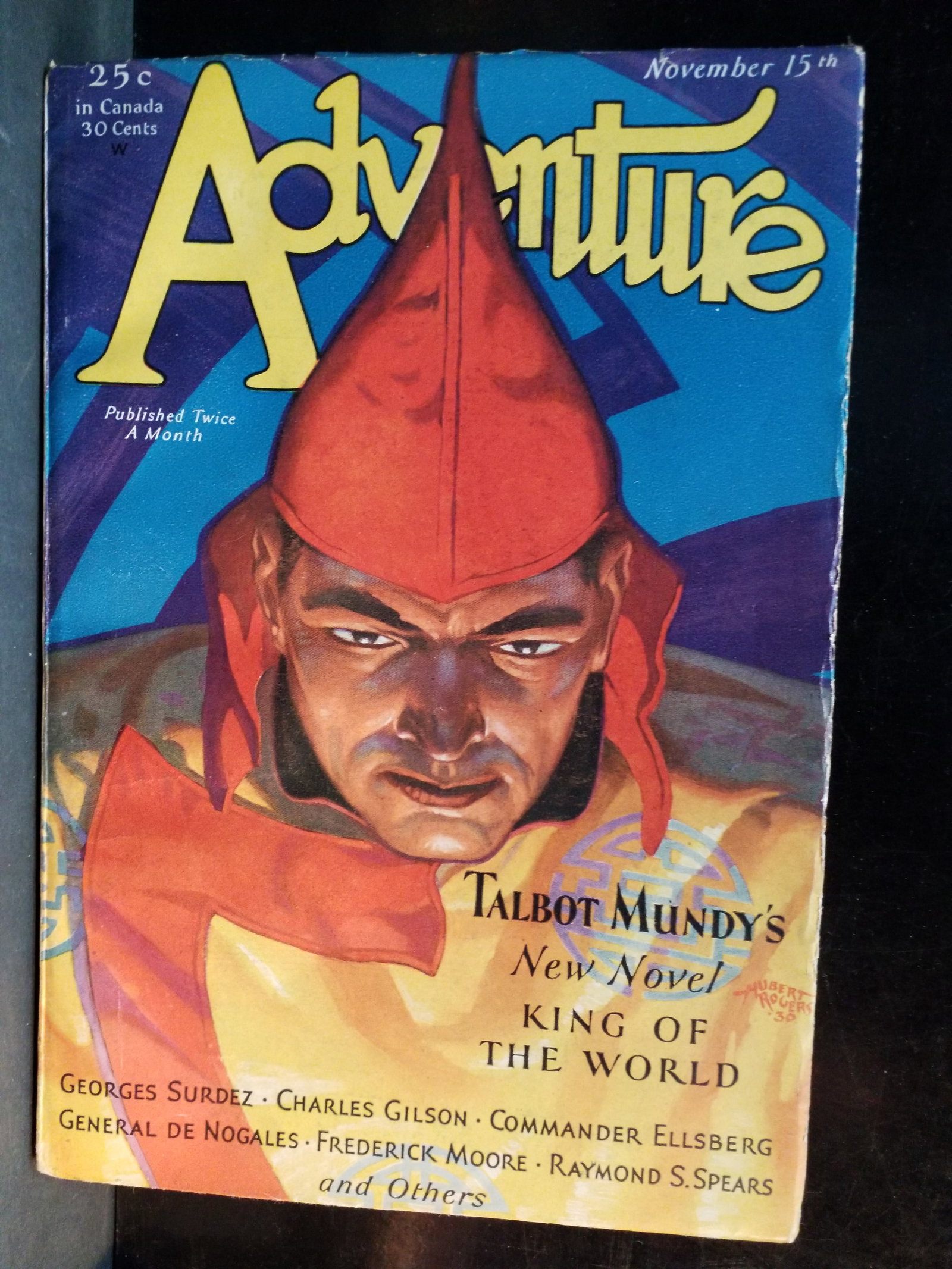Original Pulp Nov. 15 1930 Adventure Talbot Mundy’s novel, King of the World VF+ High Grade (1 of 4)