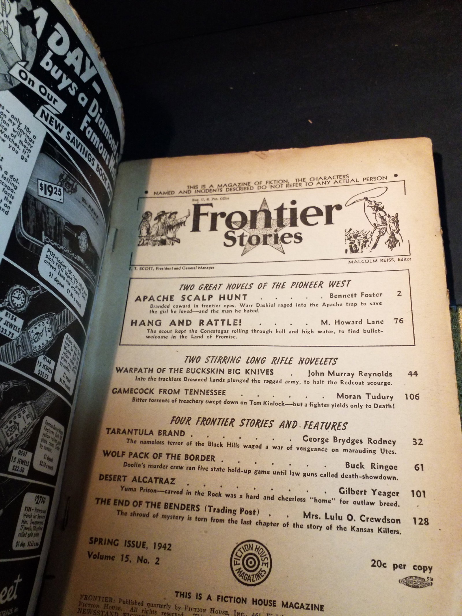 Spring 1942 Frontier Stories Apache Scalp Hunt , Warpath Big Knives Original Pulp Golden Age VG+-F+ - 4