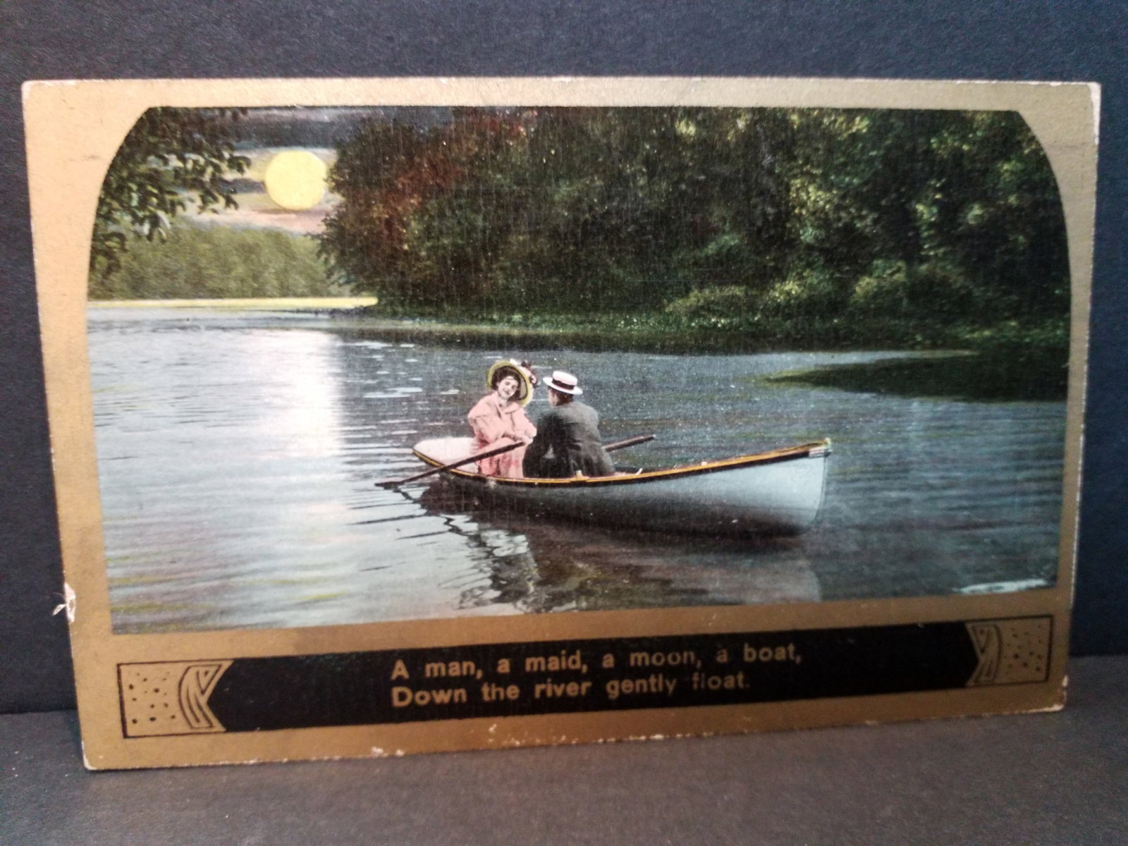 Early 1900s Painted Chas. K Harris N.Y. Postcard Romantic Canoe scene (1 of 1)
